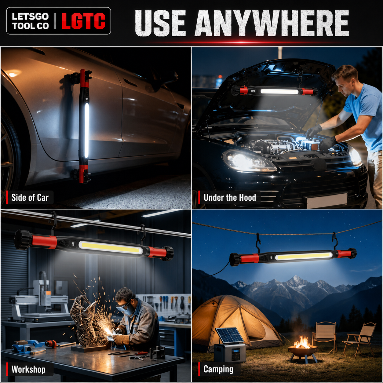 LETSGO Rechargeable LED Work Light with Magnetic Hook – Portable Mechanic & Under-Hood Light - Image 3