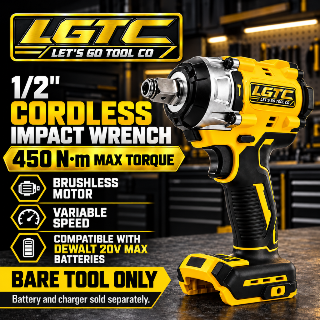 LETSGO 1/2" Cordless Impact Wrench – 450 N·m – DeWalt 20V MAX Battery Compatible – Tool Only