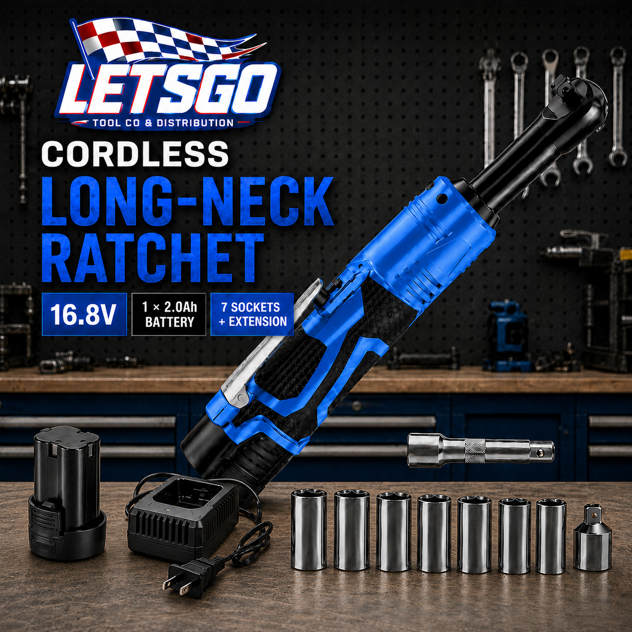 LETSGO 16.8V Cordless 3/8" Long-Neck Ratchet Wrench Kit - Image 3
