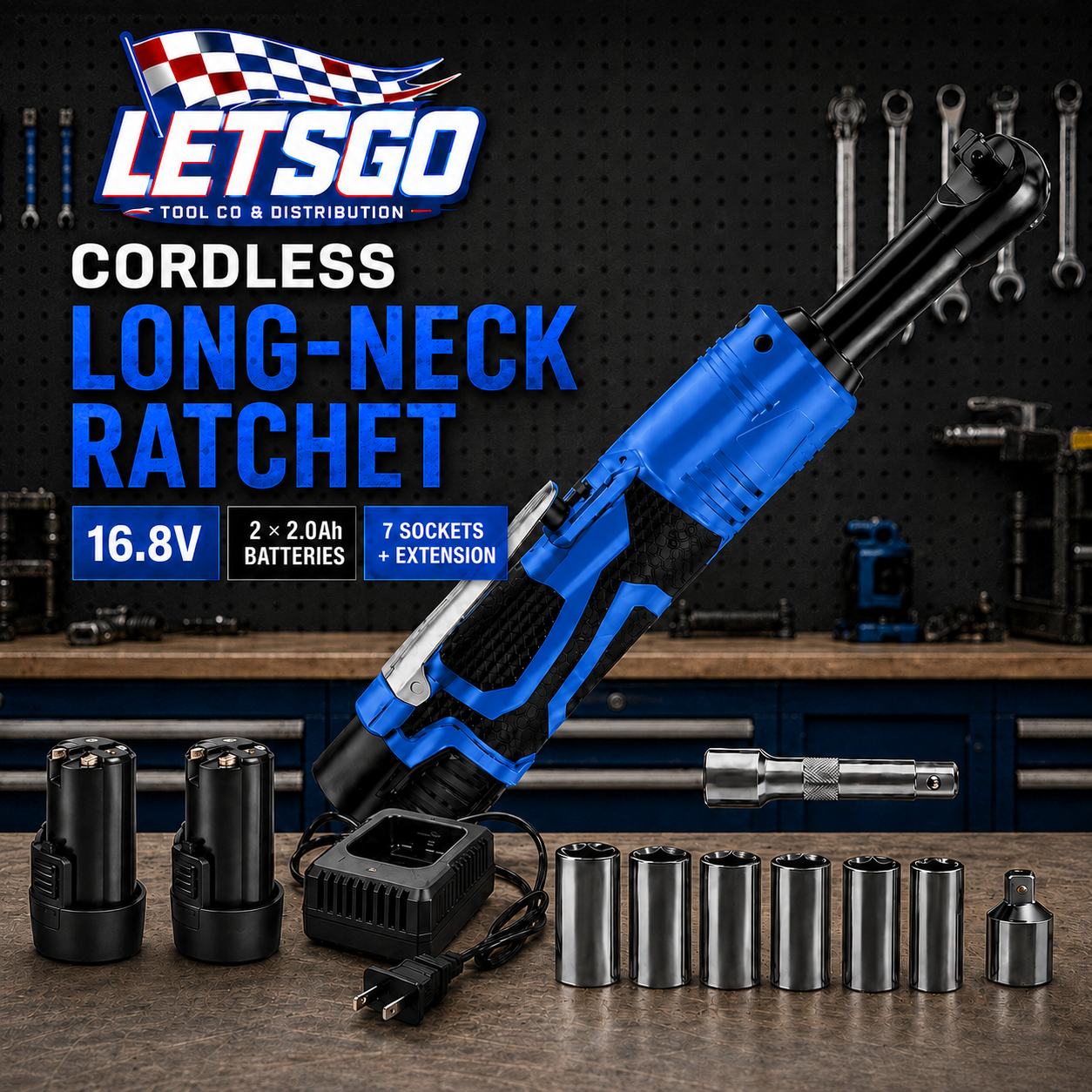 LETSGO 16.8V Cordless 3/8" Long-Neck Ratchet Wrench Kit - Image 4