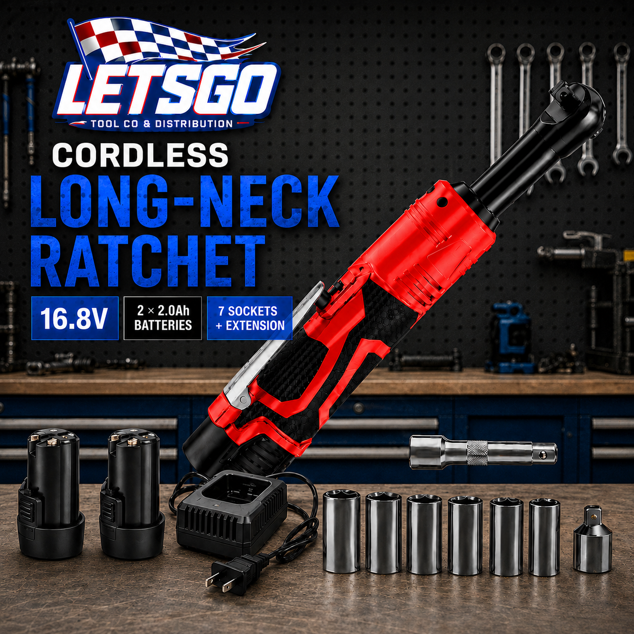 LETSGO 16.8V Cordless 3/8" Long-Neck Ratchet Wrench Kit - Image 2