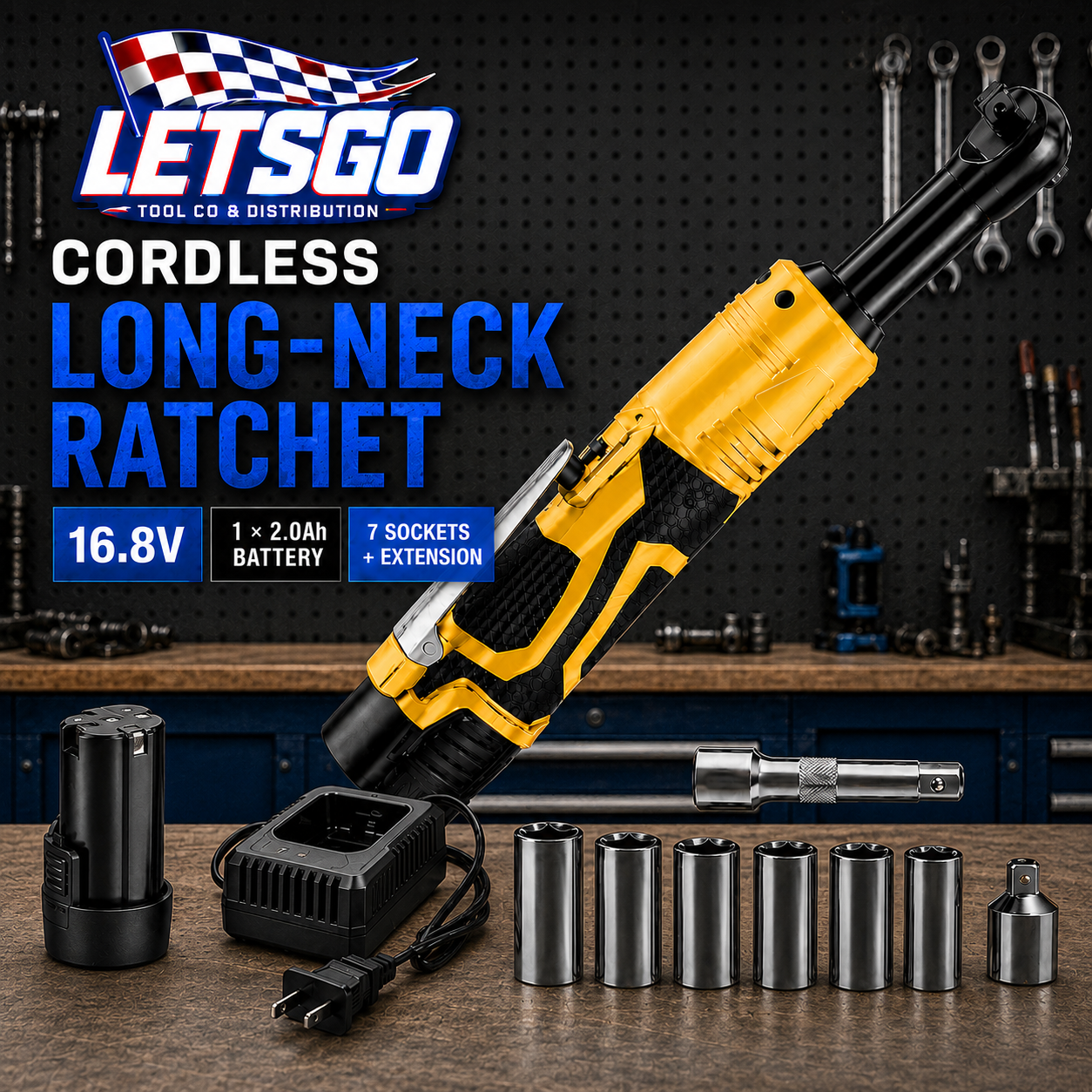 LETSGO 16.8V Cordless 3/8" Long-Neck Ratchet Wrench Kit - Image 5