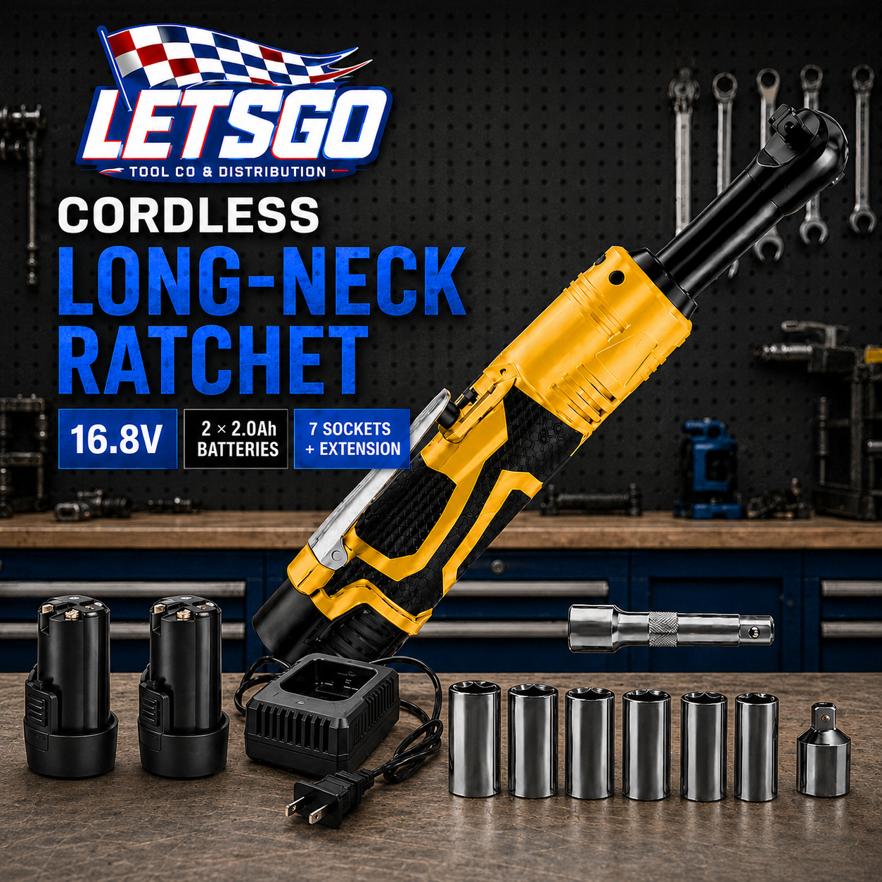 LETSGO 16.8V Cordless 3/8" Long-Neck Ratchet Wrench Kit - Image 6