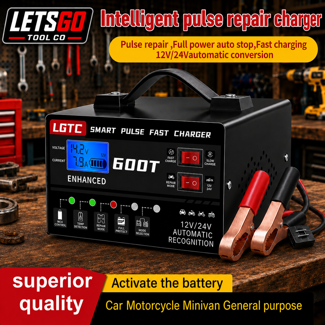 LGTC 600T Intelligent Pulse Repair Battery Charger – 12V/24V - Image 2