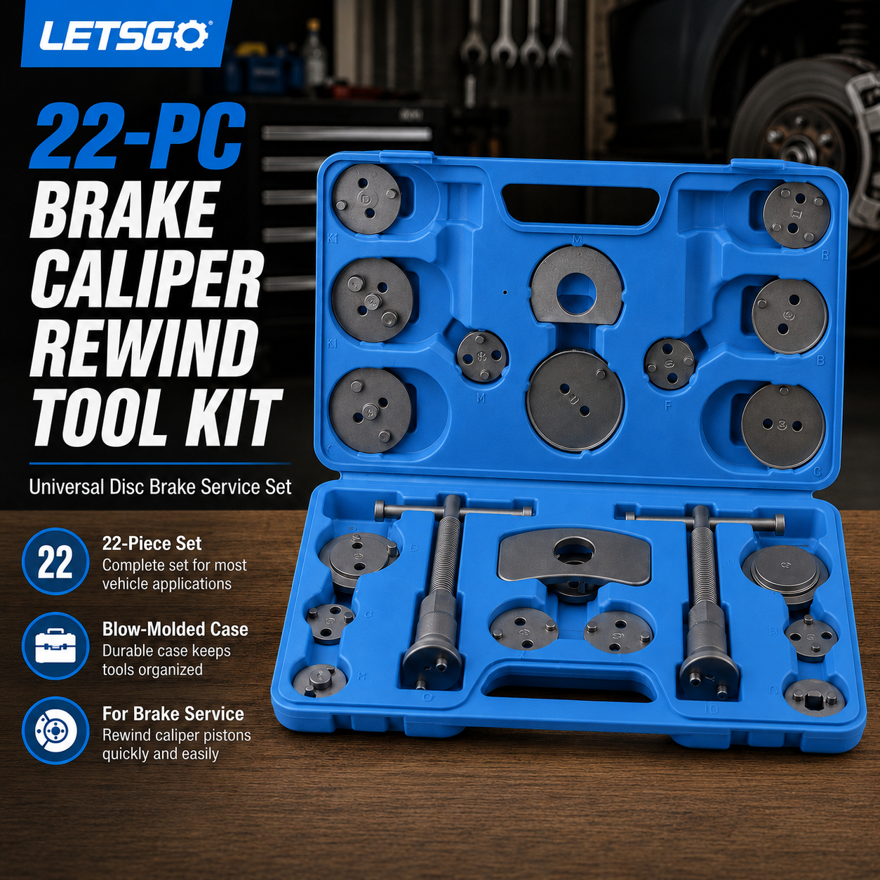 22-piece brake caliper rewind tool kit