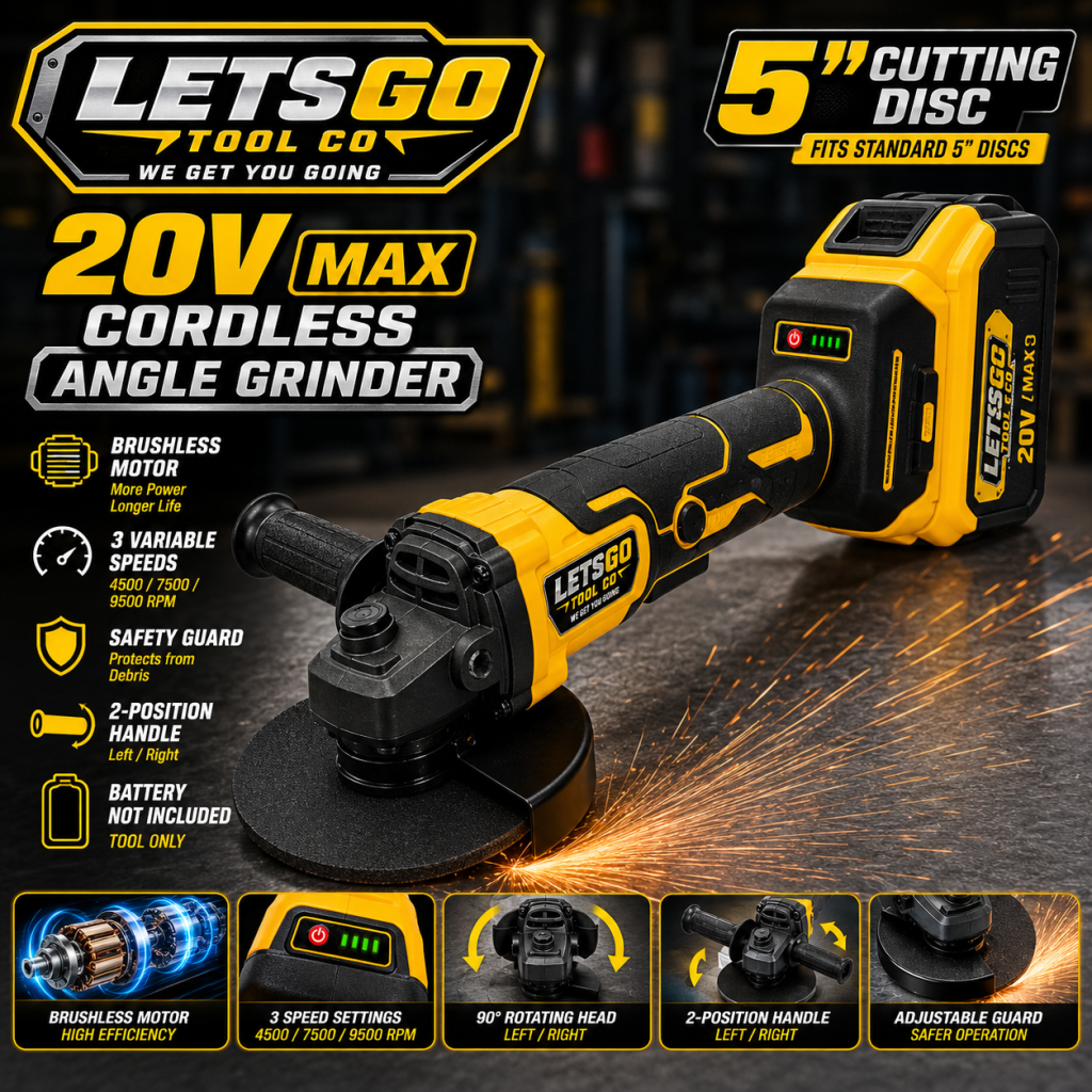 LETSGO 20V MAX 5-inch brushless cordless angle grinder tool only