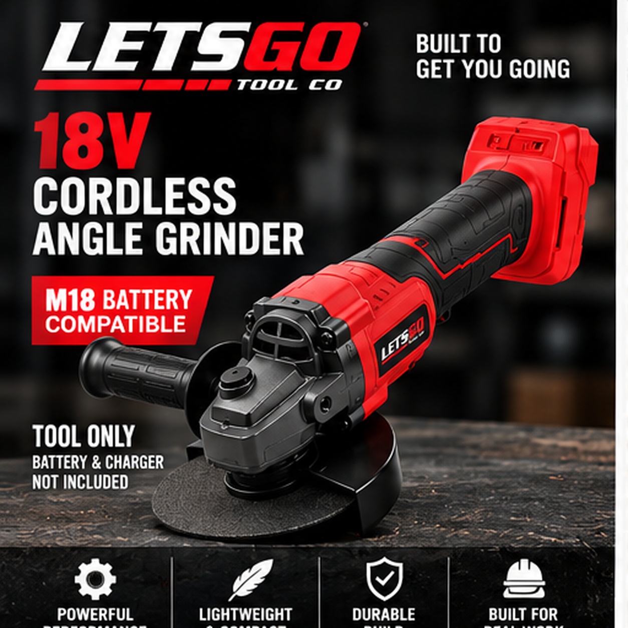 LETSGO 18V brushless cordless angle grinder basic 9000 RPM M18 battery compatible tool only