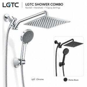 LGTC high-pressure rainfall and handheld shower combo in Chrome with Matte Black finish option