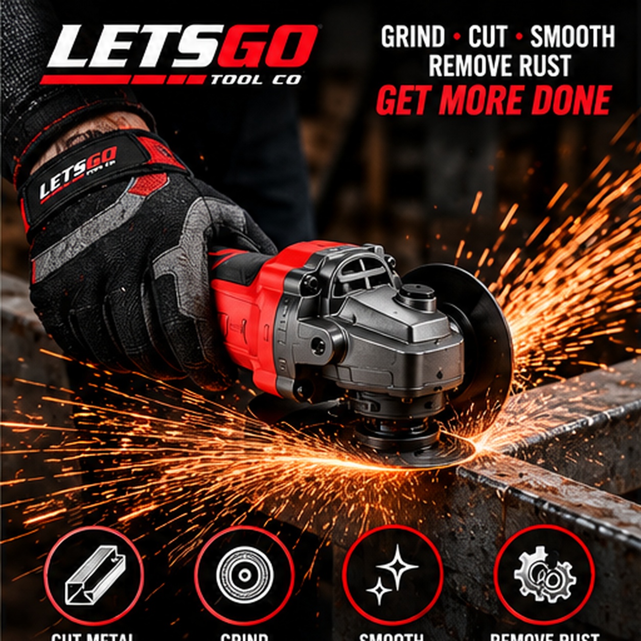 LETSGO cordless angle grinder cutting metal with M18 compatible 18V power