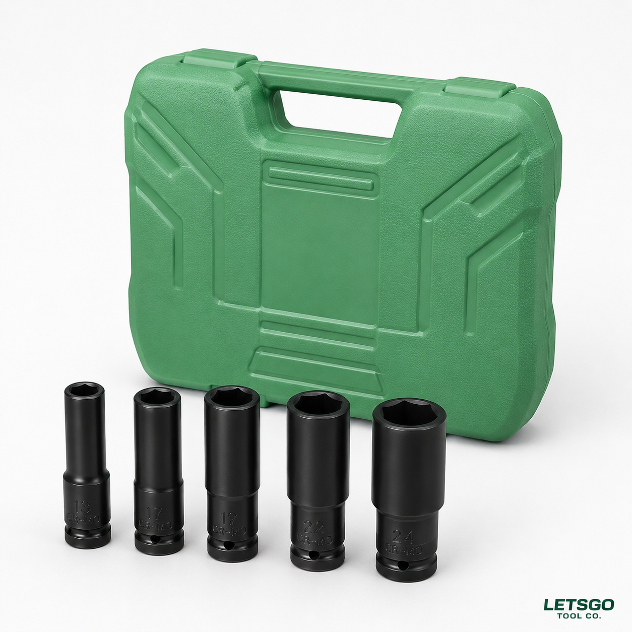 LETSGO green storage case and metric deep impact socket detail