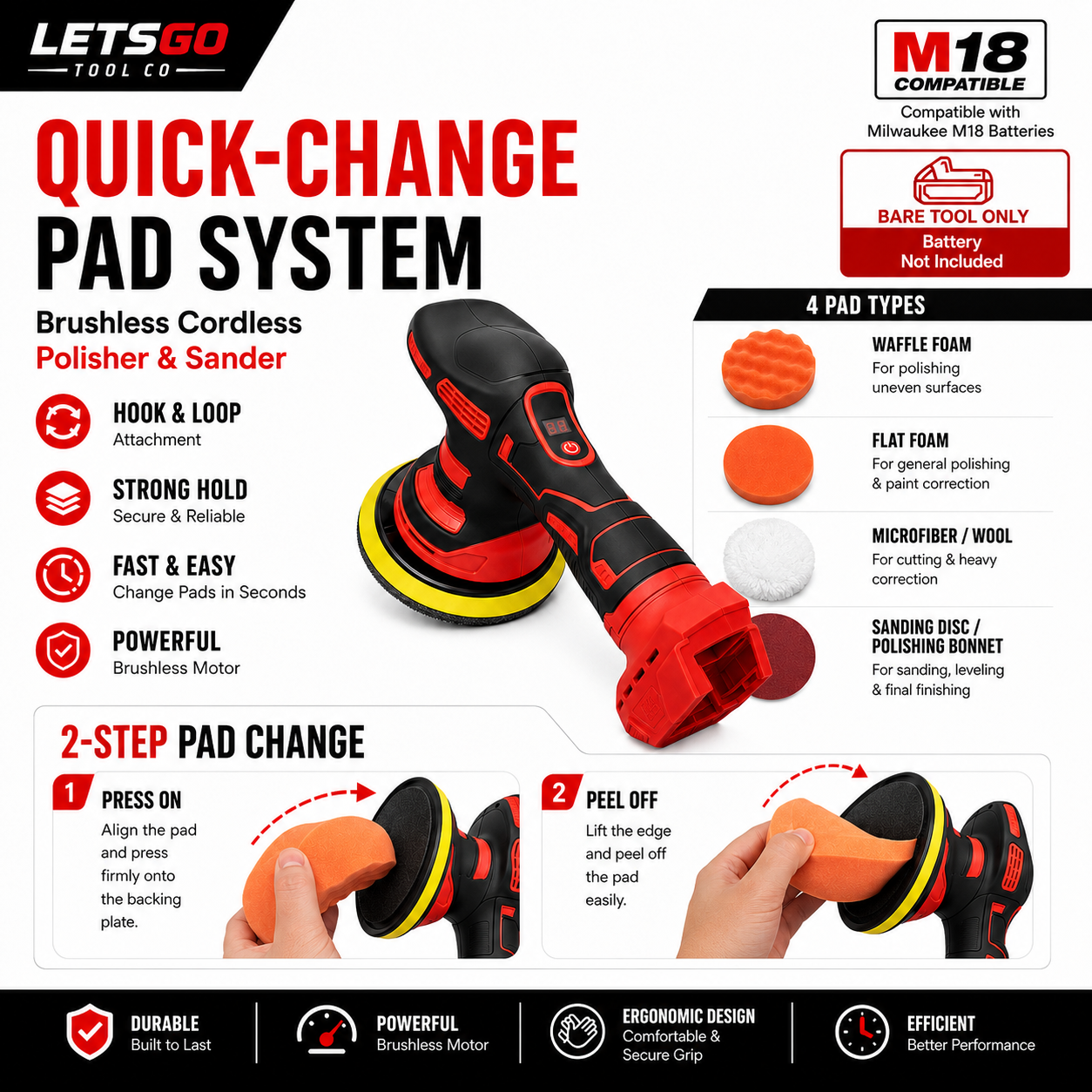 LETSGO polisher and sander quick-change hook-and-loop pad system