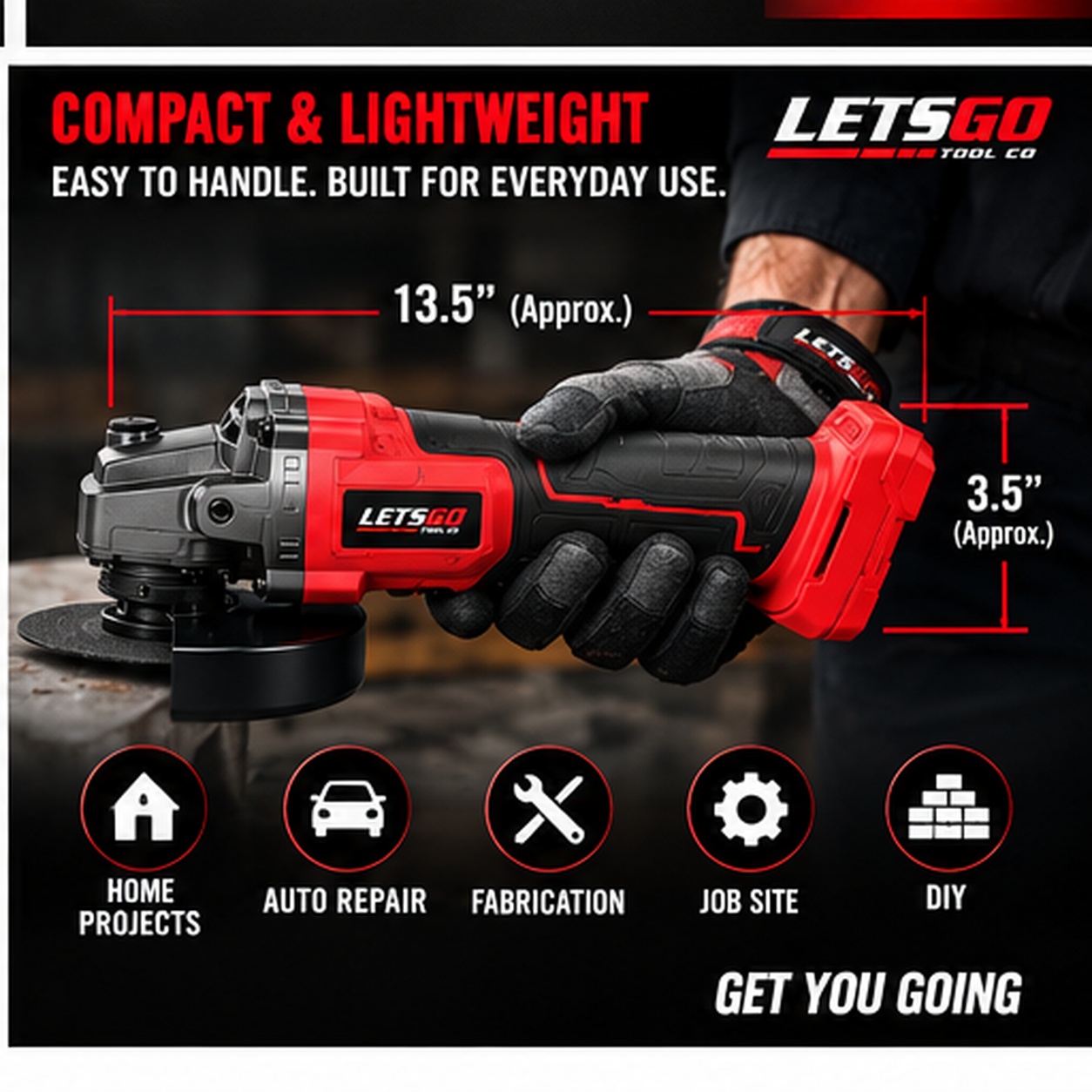 LETSGO compact lightweight cordless angle grinder M18 battery compatible