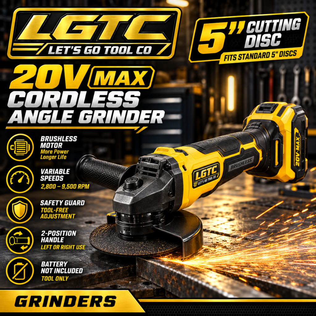 LETSGO 20V MAX 5-Inch Brushless Cordless Angle Grinder – DeWalt 20V MAX Battery Compatible – Tool Only