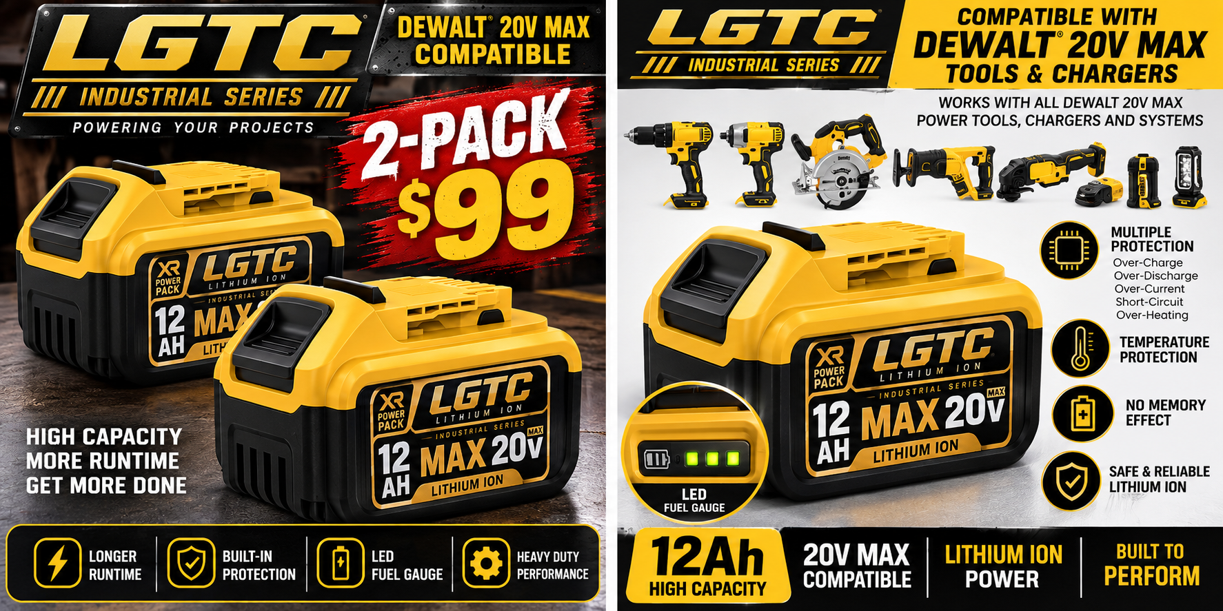 LGTC 12Ah 20V MAX battery 2-pack compatibility graphic