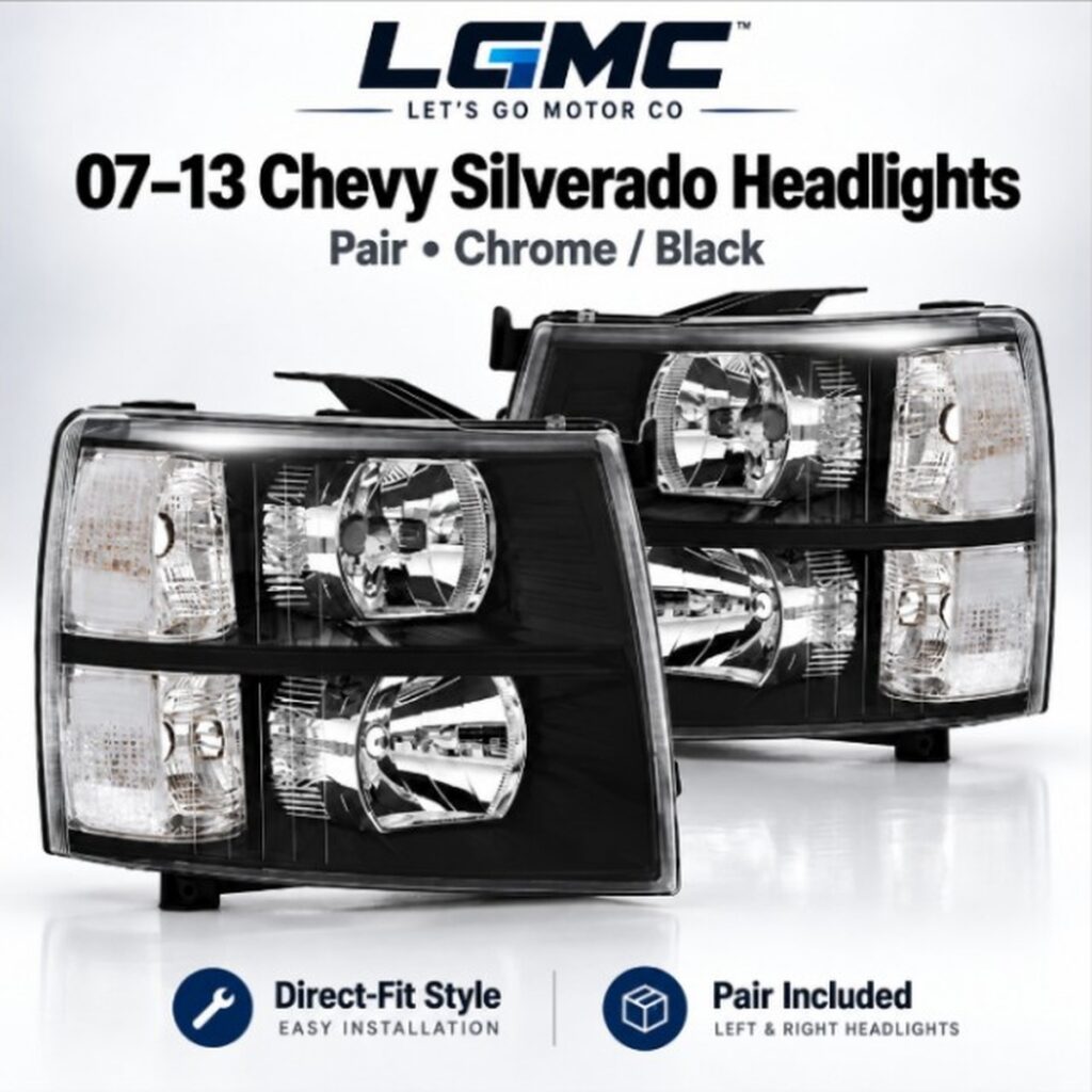 LGMC 2007-2013 Chevy Silverado black housing clear lens headlight pair