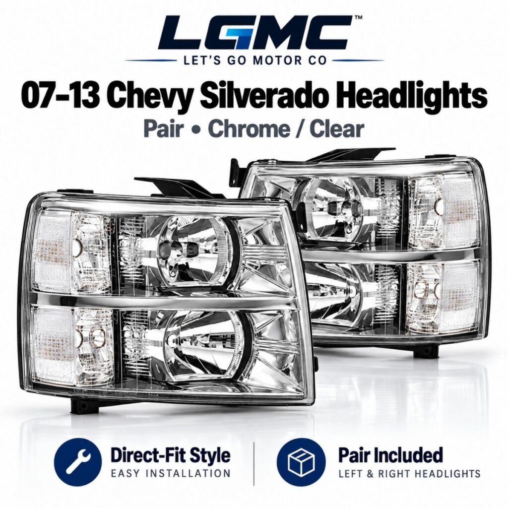 2007-2013 Chevy Silverado chrome clear headlights pair