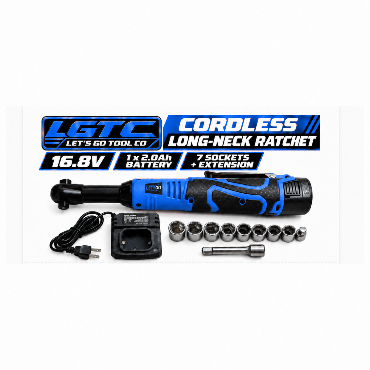 LGTC 16.8V cordless long-neck ratchet kit in blue