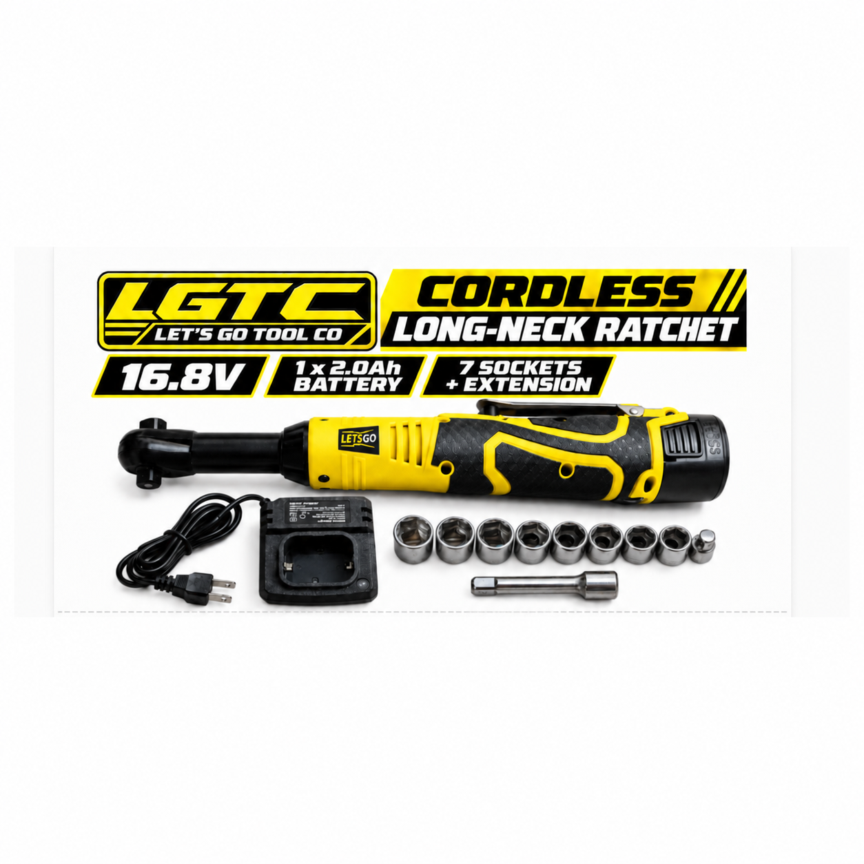 LGTC 16.8V cordless long-neck ratchet kit in yellow